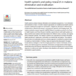 malERA: An updated research agenda for health systems and policy research in malaria elimination and eradication