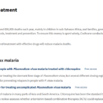 Cochrane Library special collection: malaria diagnosis and treatment