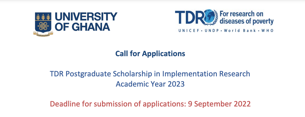 TDR Postgraduate Scholarship in Implementation Research Academic Year 2023